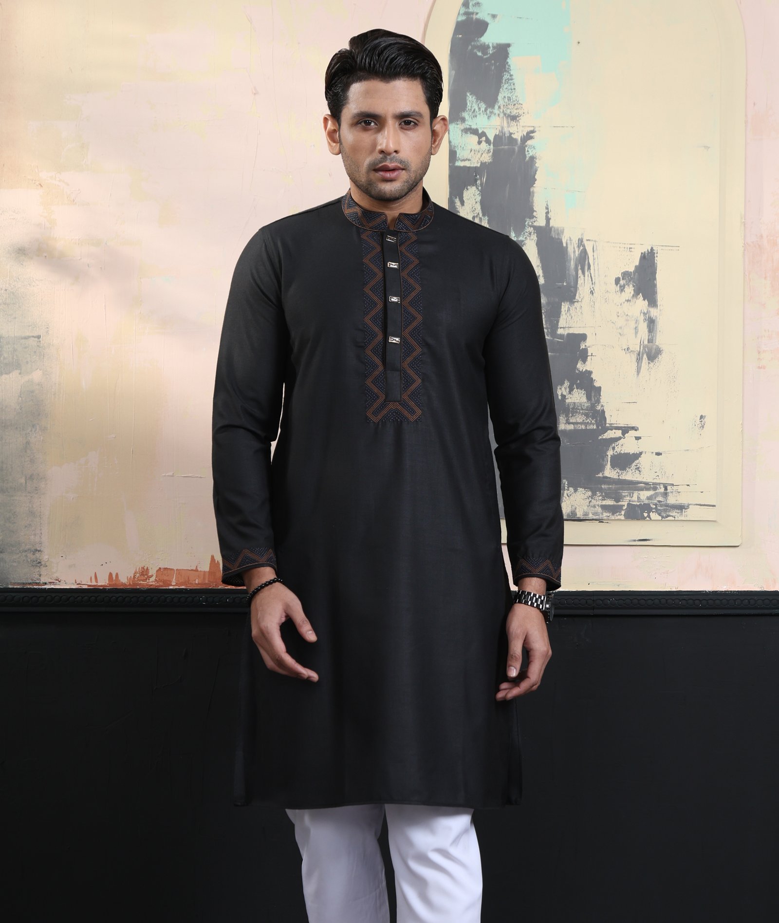 RR-410 (2) Exquisite Embroidery Work Panjabi. RR-410 - Image 1