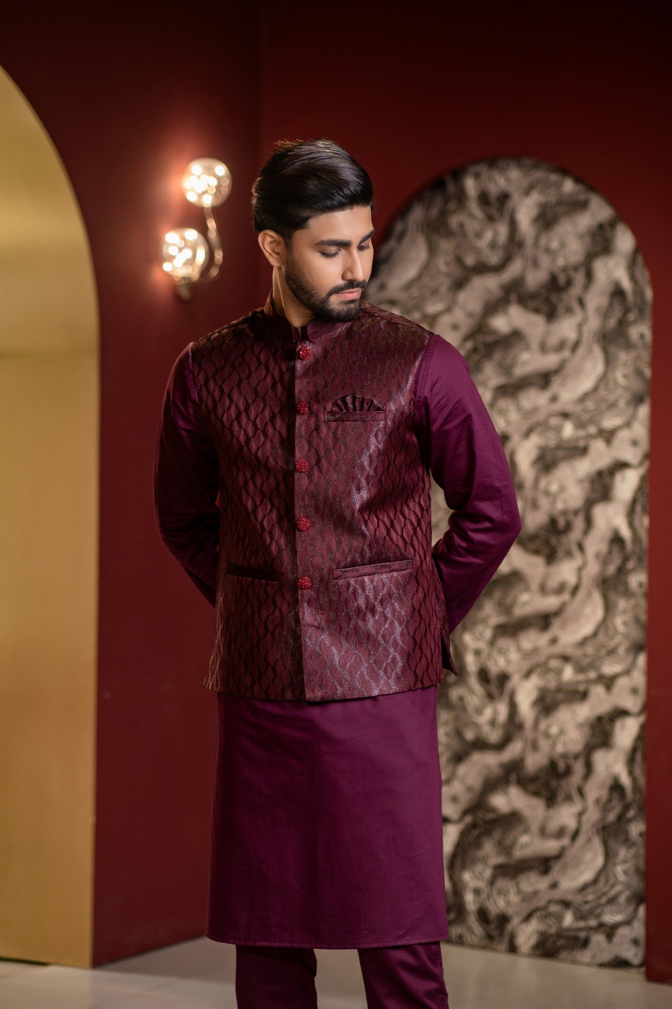 605743391_1172891238365662_6303840246038296375_n Men’s Ethnic Koti Waistcoat : (Maroon) K-1. - Image 1
